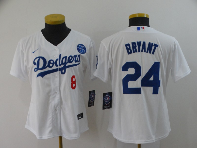 Women's Los Angeles Dodgers 2020 Front #8 Back #24 Kobe Bryant White With KB Patch Cool Base Stitched Jersey(Run Small)